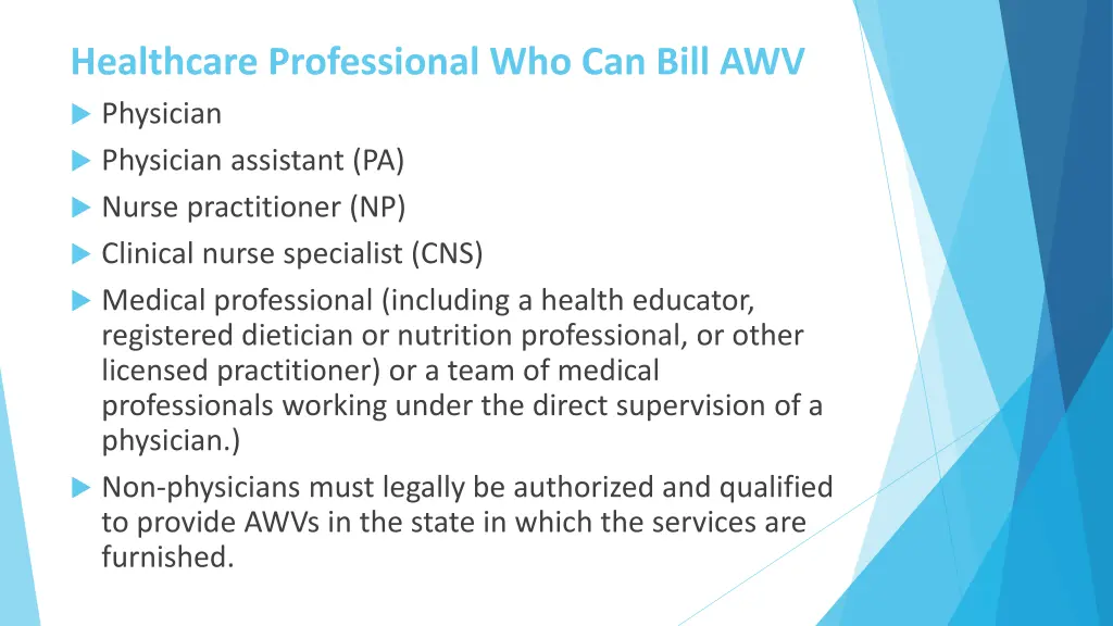healthcare professional who can bill awv
