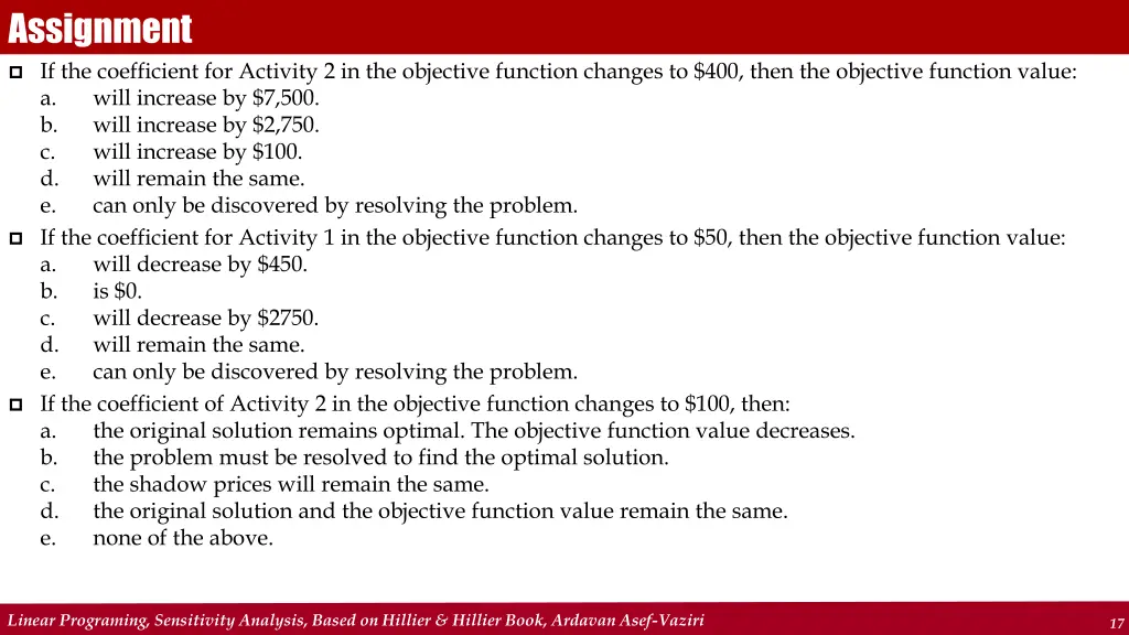 assignment if the coefficient for activity