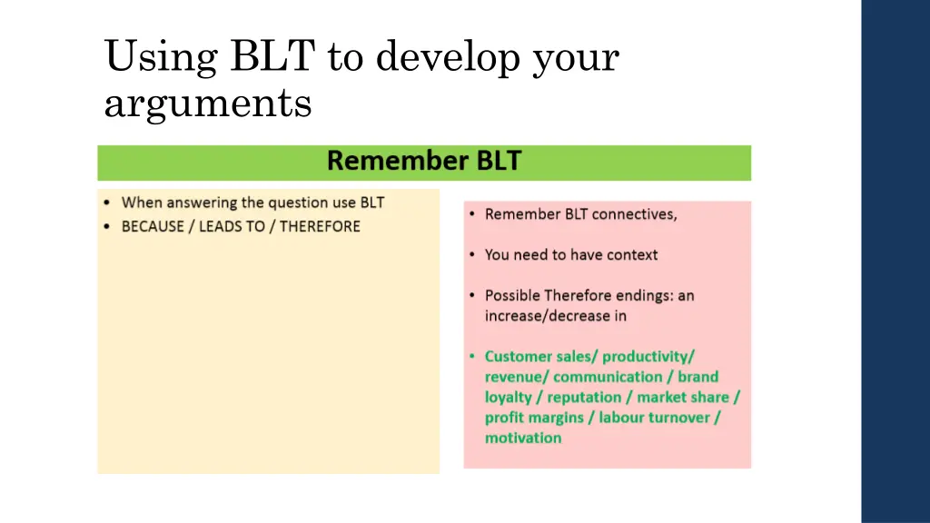 using blt to develop your arguments
