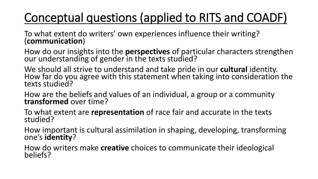 conceptual questions applied to rits and coadf