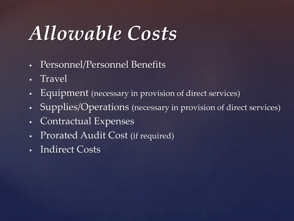 allowable costs