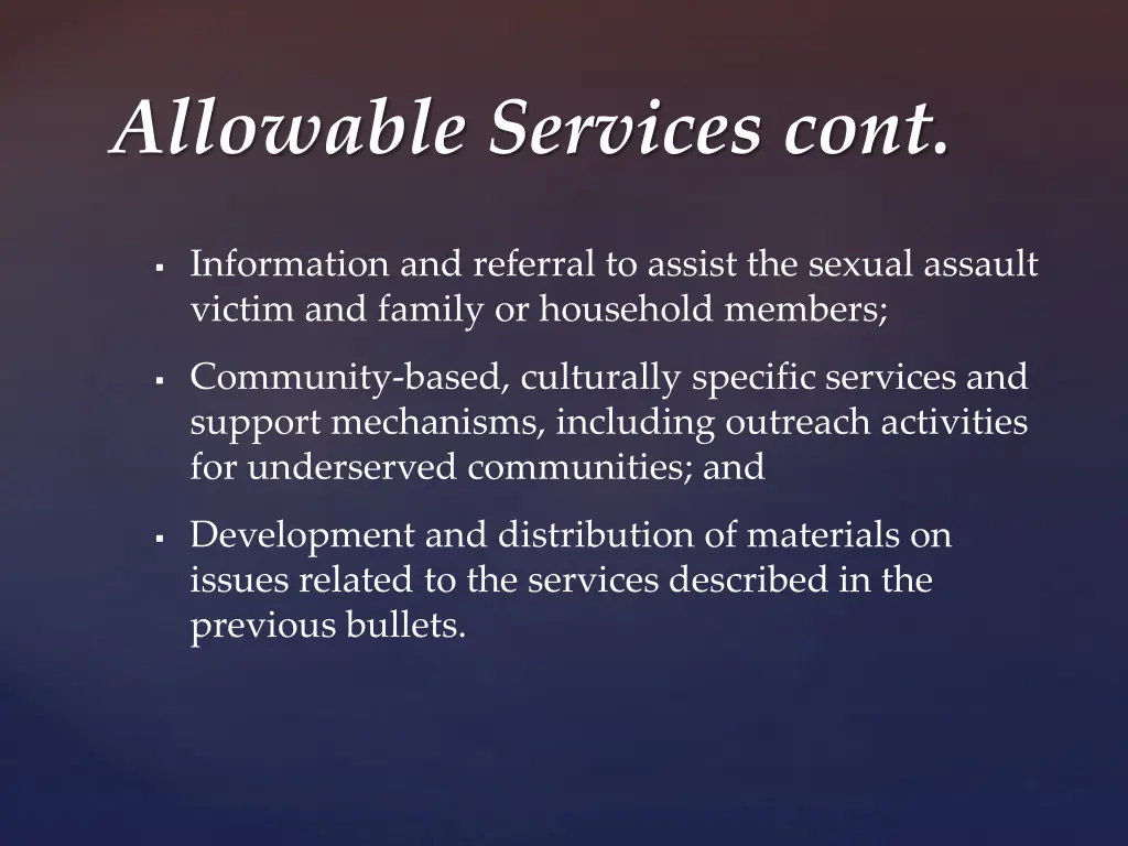 allowable services cont
