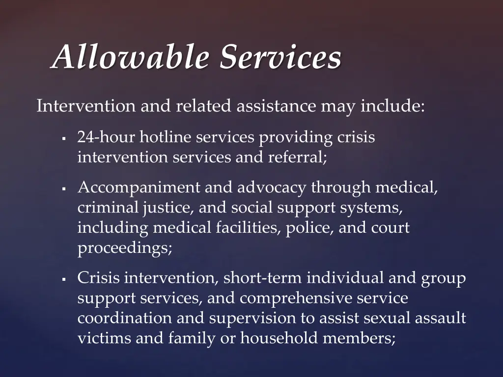 allowable services