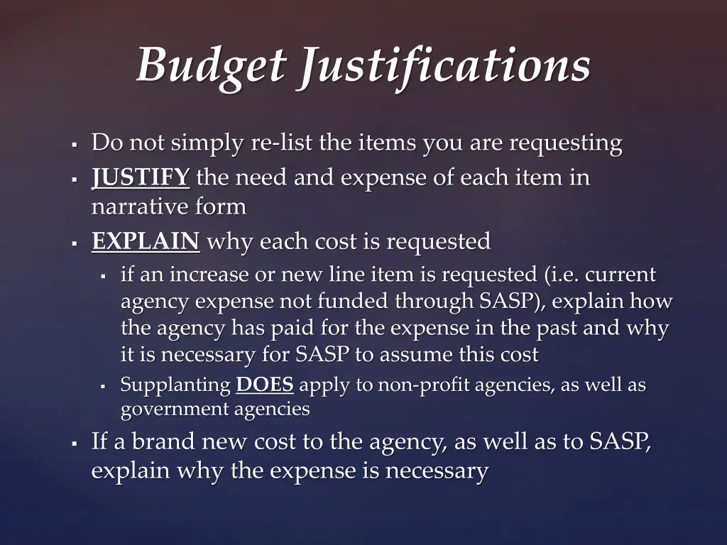 budget justifications