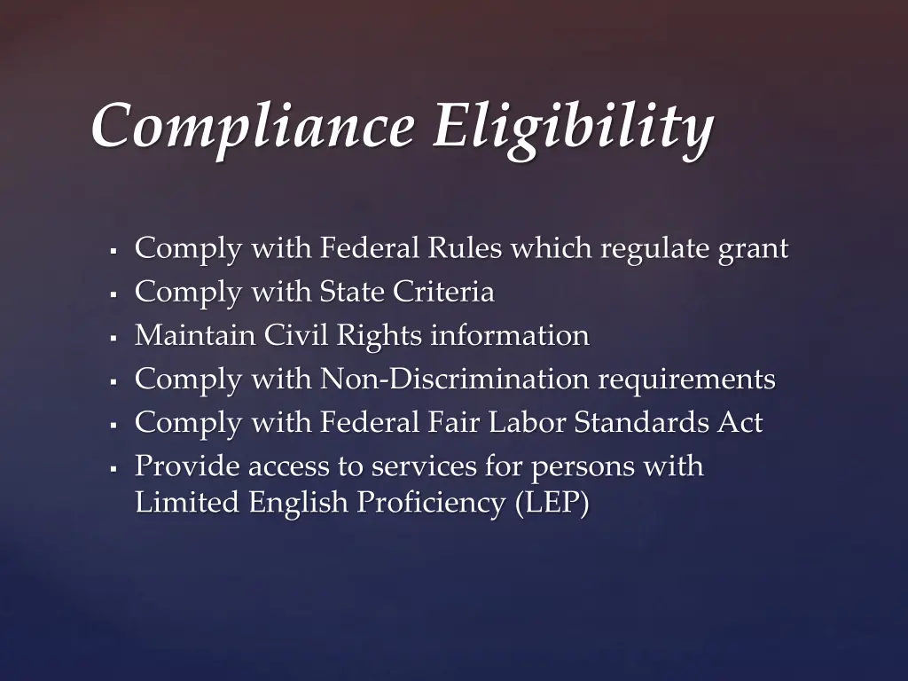 compliance eligibility