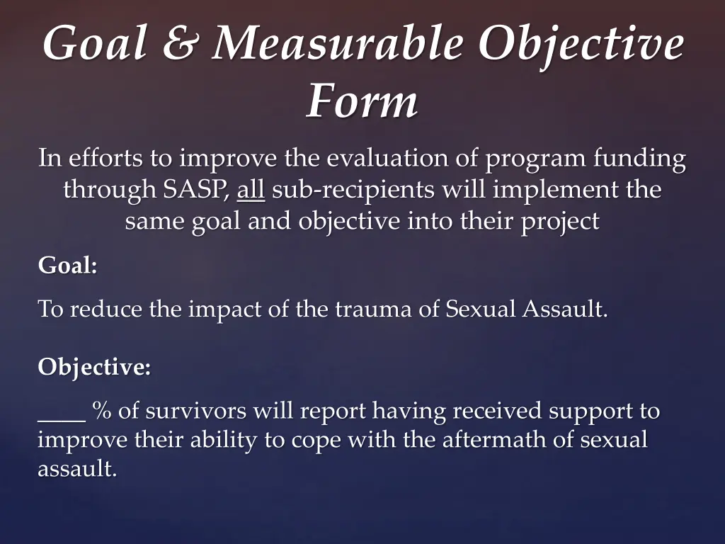 goal measurable objective form