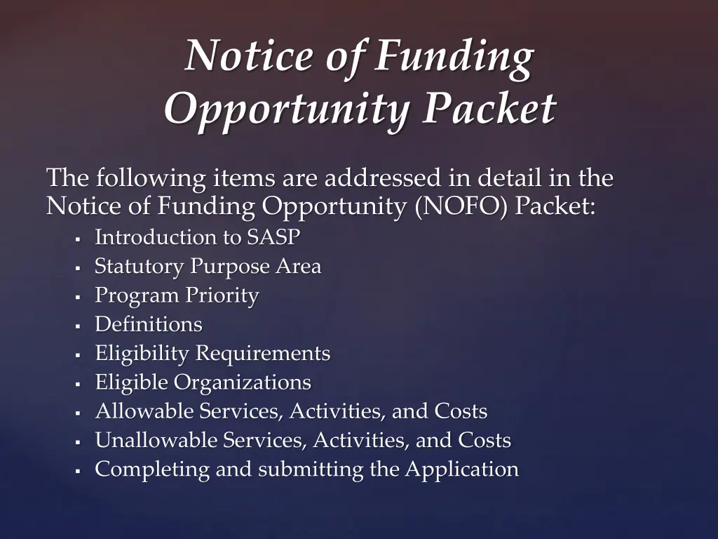 notice of funding opportunity packet