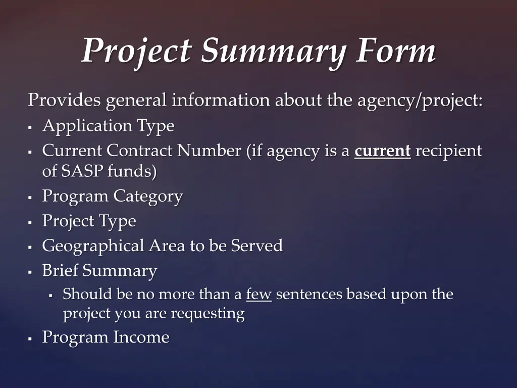 project summary form