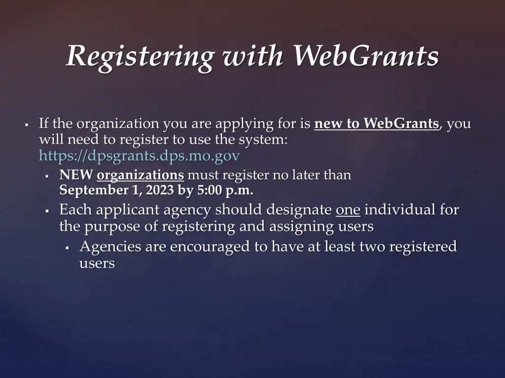 registering with webgrants