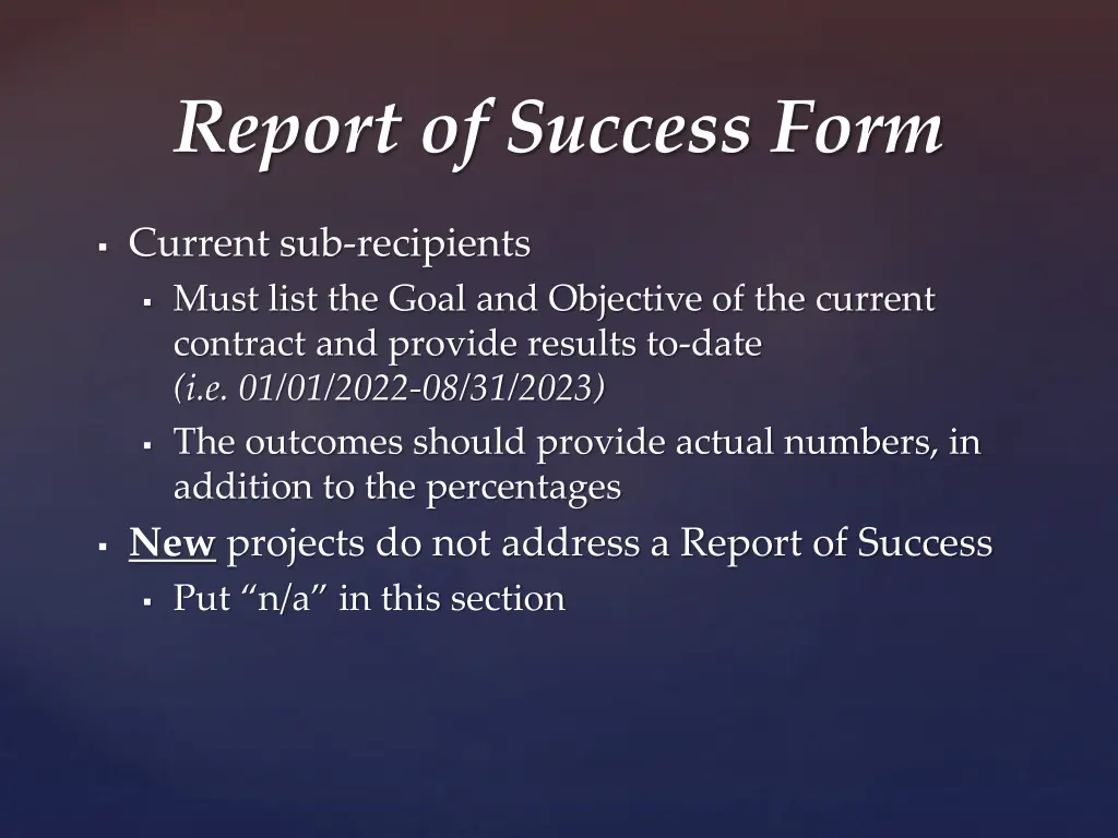 report of success form