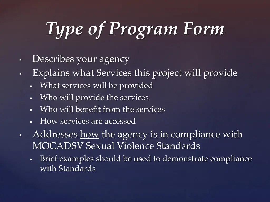 type of program form