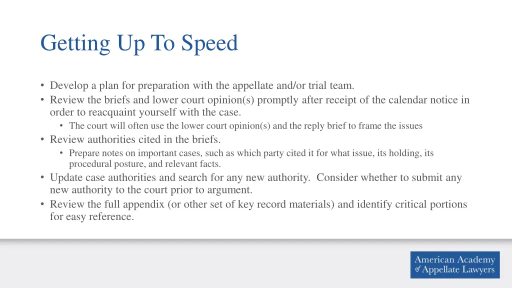 getting up to speed