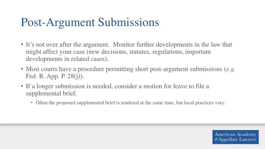 post argument submissions