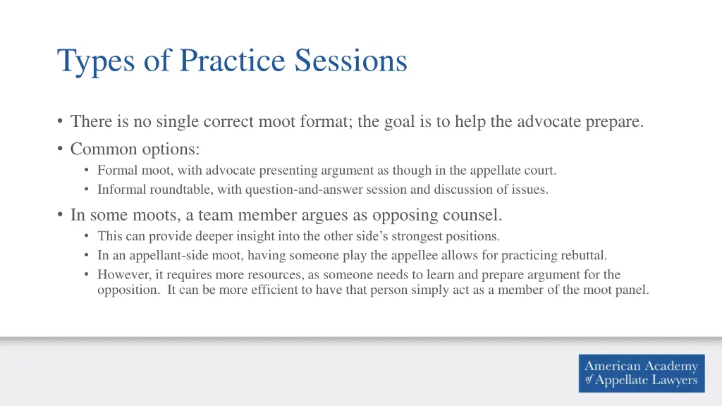 types of practice sessions