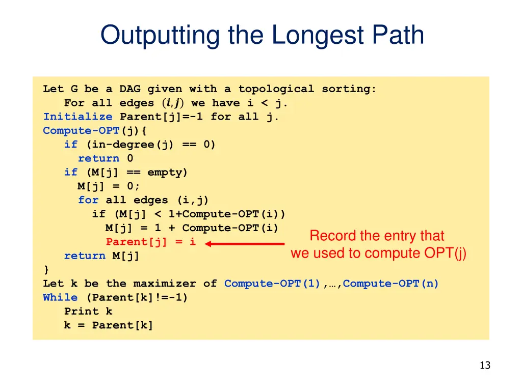 outputting the longest path