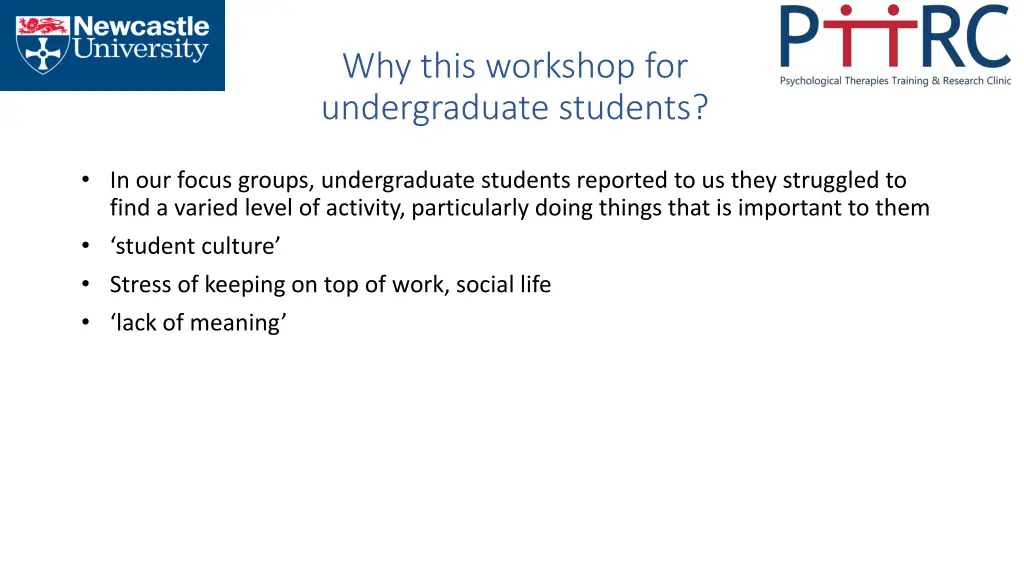 why this workshop for undergraduate students