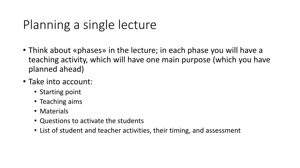 planning a single lecture