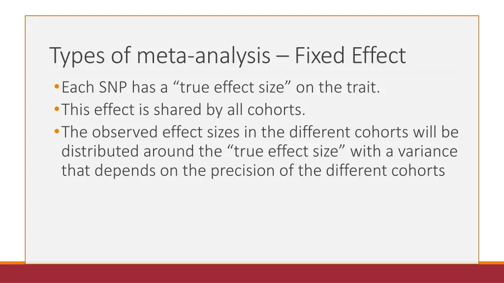 types of meta analysis fixed effect each
