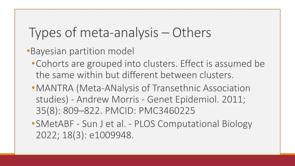types of meta analysis others bayesian partition