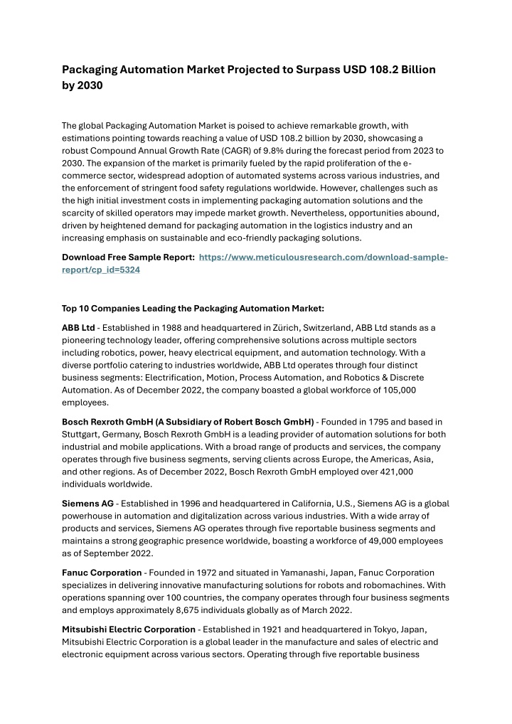 packaging automation market projected to surpass