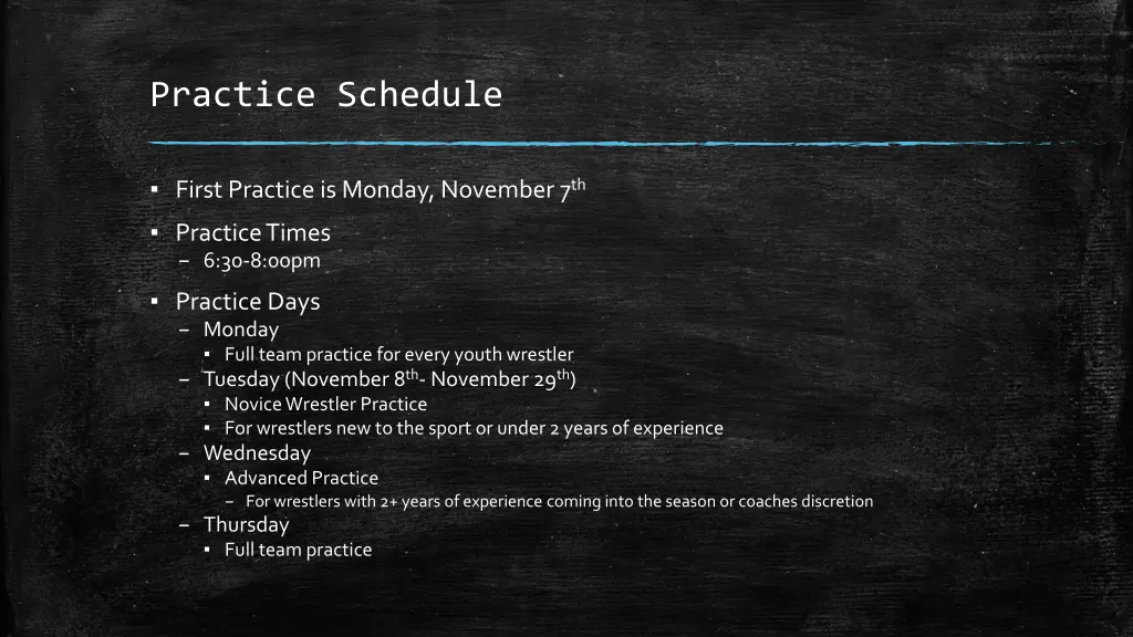 practice schedule