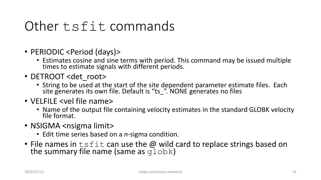 other tsfit commands
