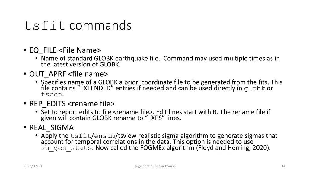 tsfit commands