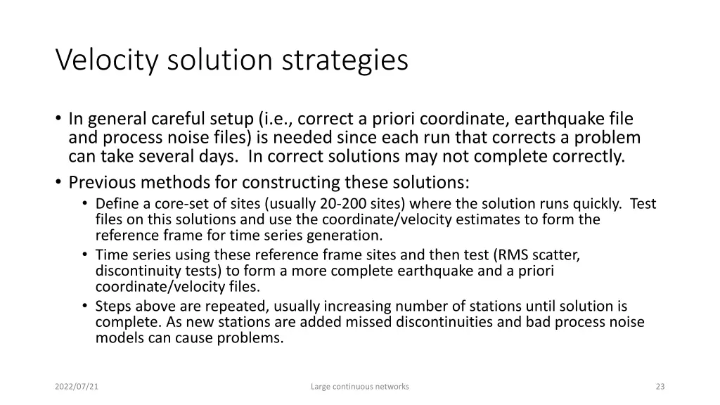 velocity solution strategies