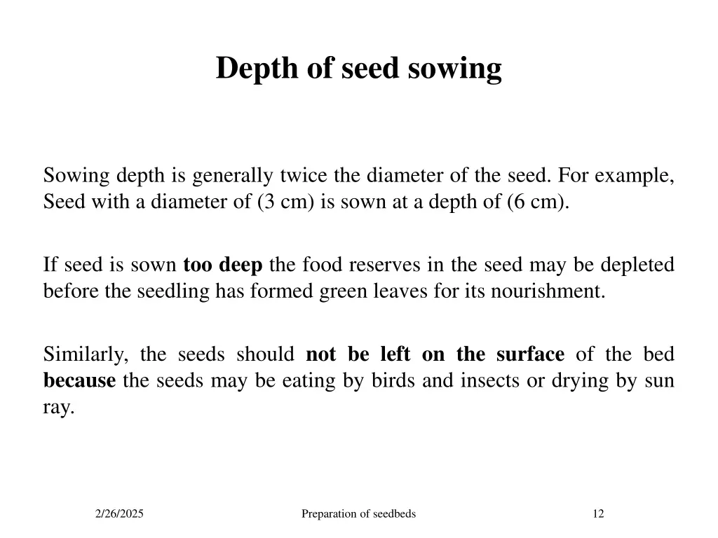 depth of seed sowing