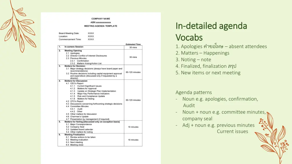 in in detailed agenda detailed agenda vocabs