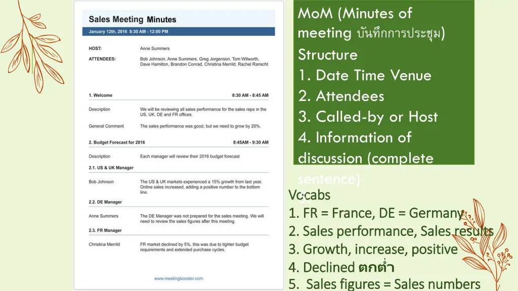 mom minutes of meeting structure 1 date time