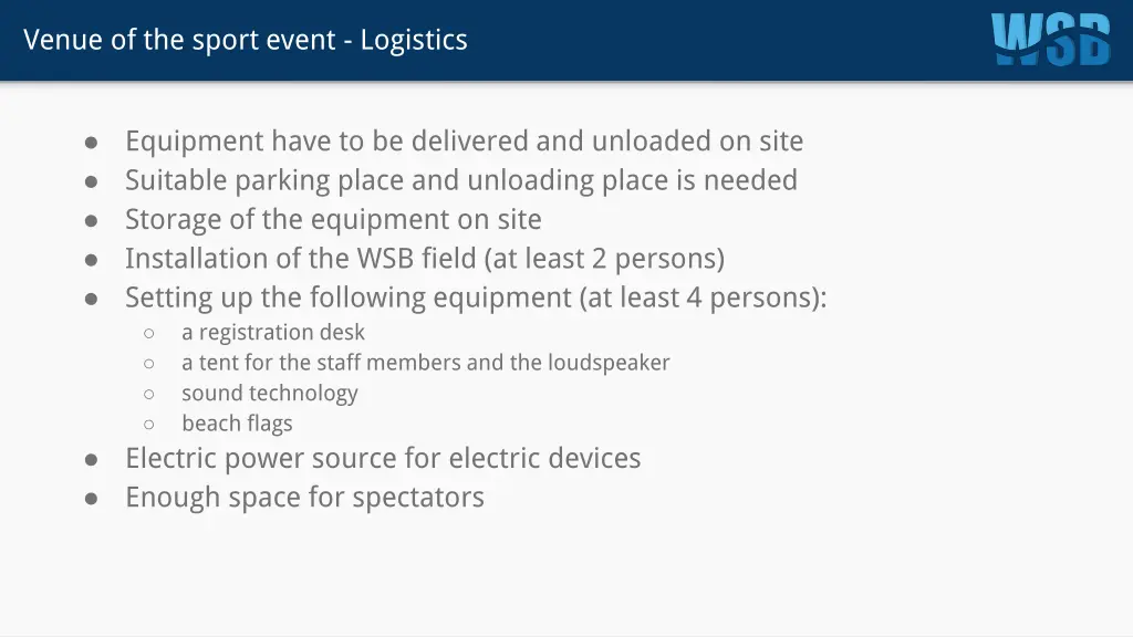venue of the sport event logistics