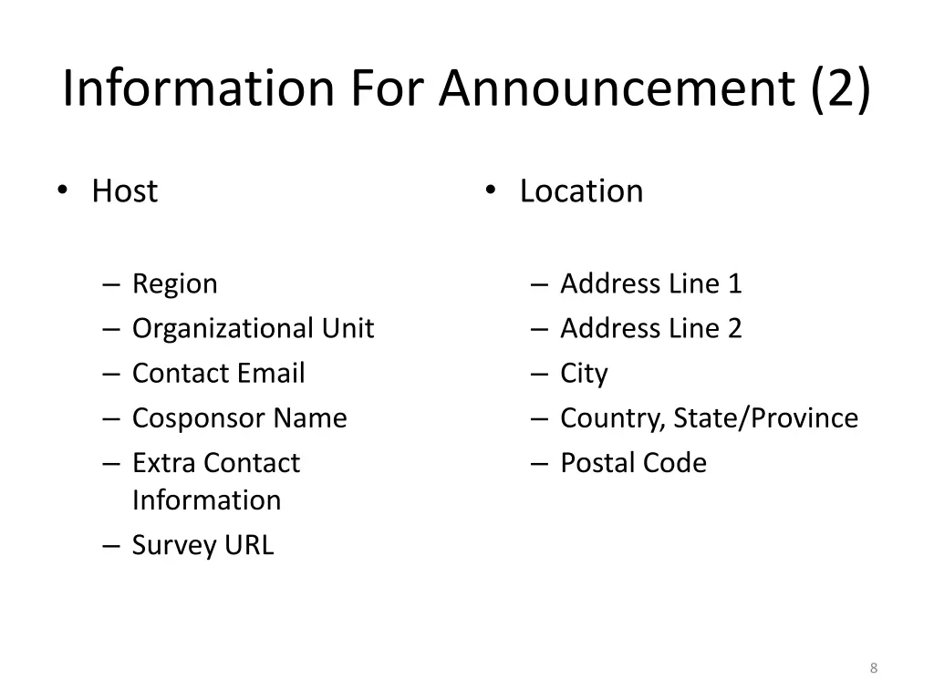 information for announcement 2