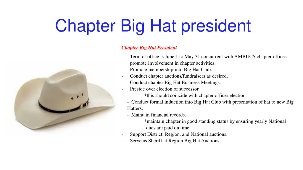 chapter big hat president