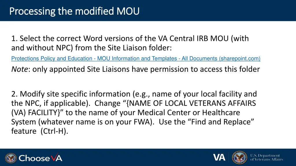 processing the modified mou processing