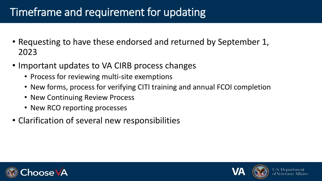 timeframe and requirement for updating timeframe
