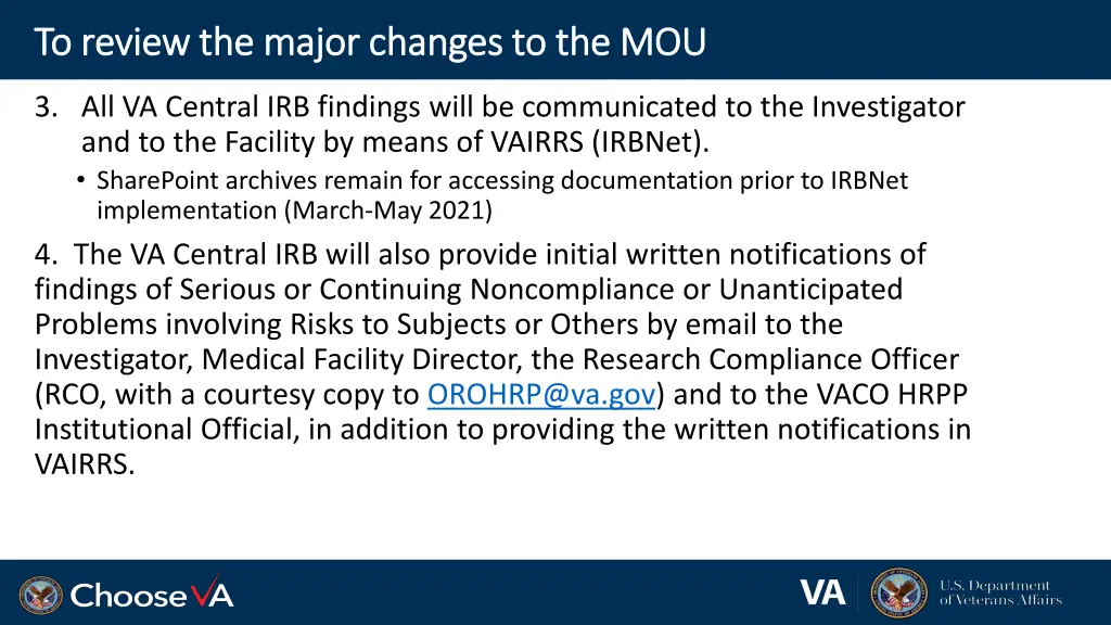 to review the major changes to the mou to review 1