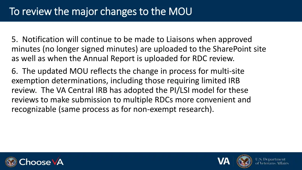 to review the major changes to the mou to review 2