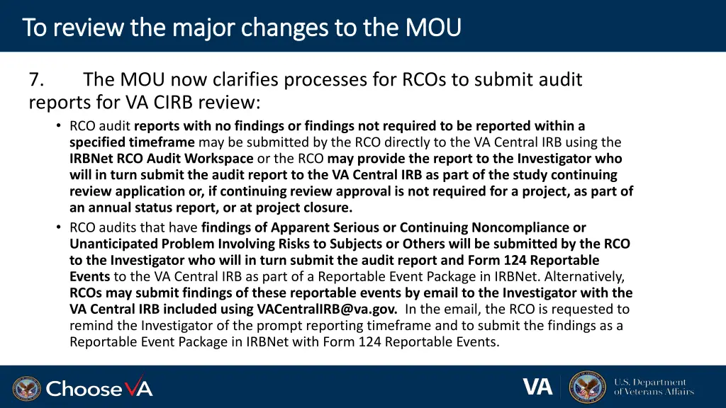 to review the major changes to the mou to review 3