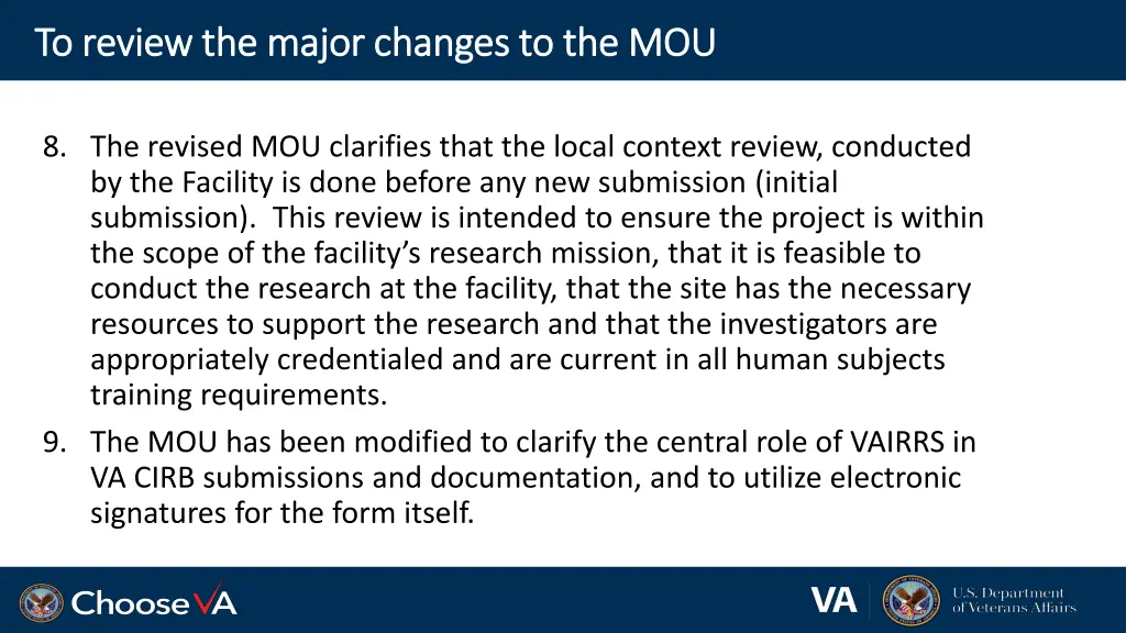 to review the major changes to the mou to review 4