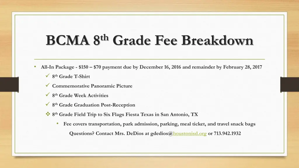 bcma 8 th grade fee breakdown 1