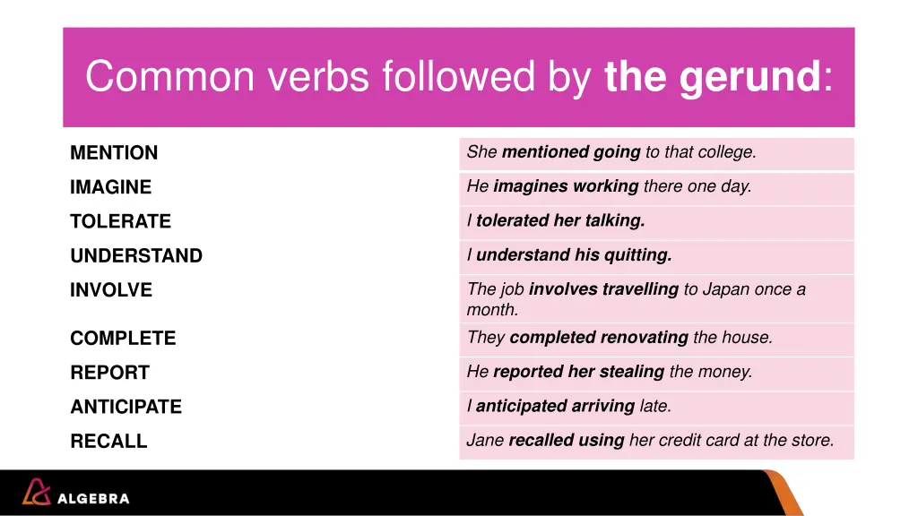 common verbs followed by the gerund 1