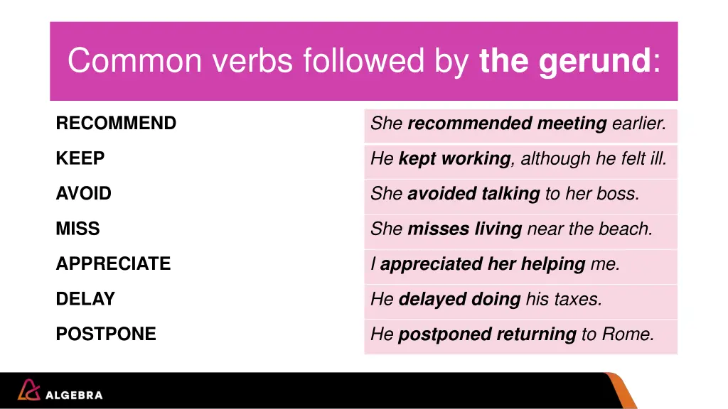 common verbs followed by the gerund 2