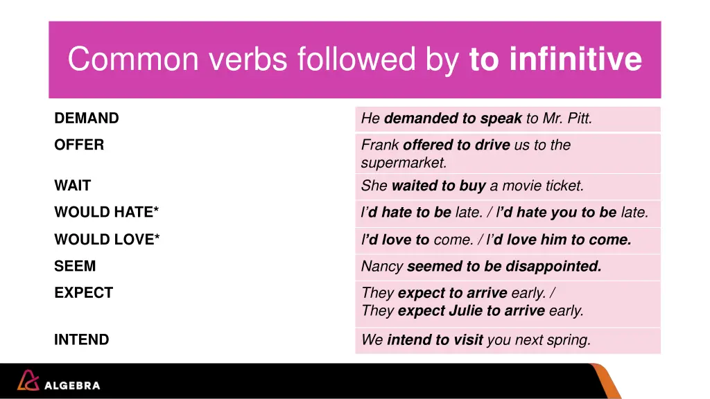 common verbs followed by to infinitive