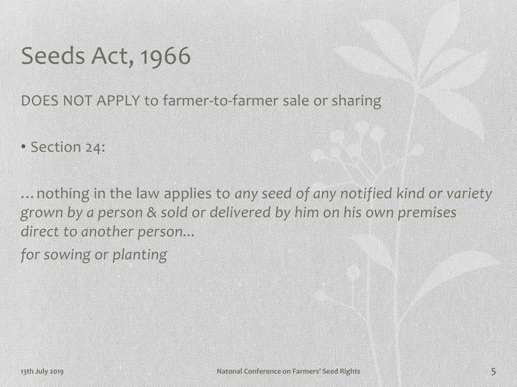 seeds act 1966