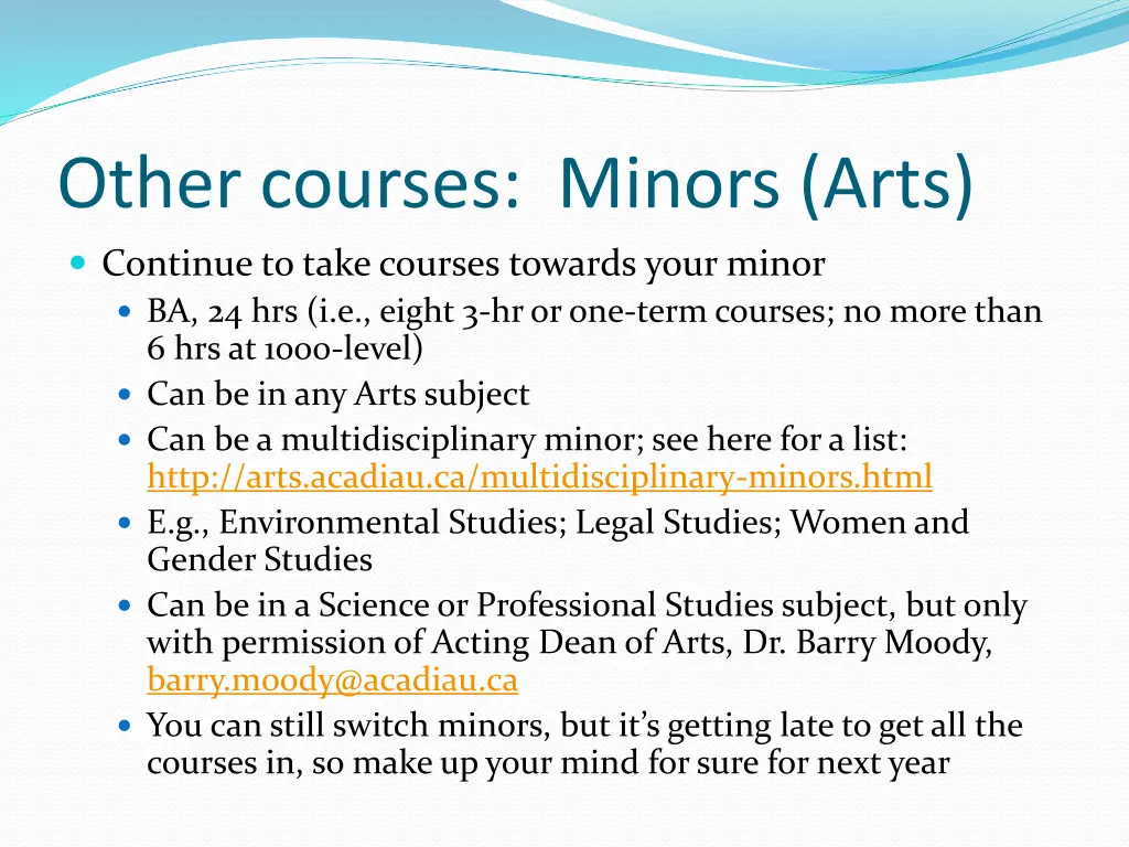 other courses minors arts