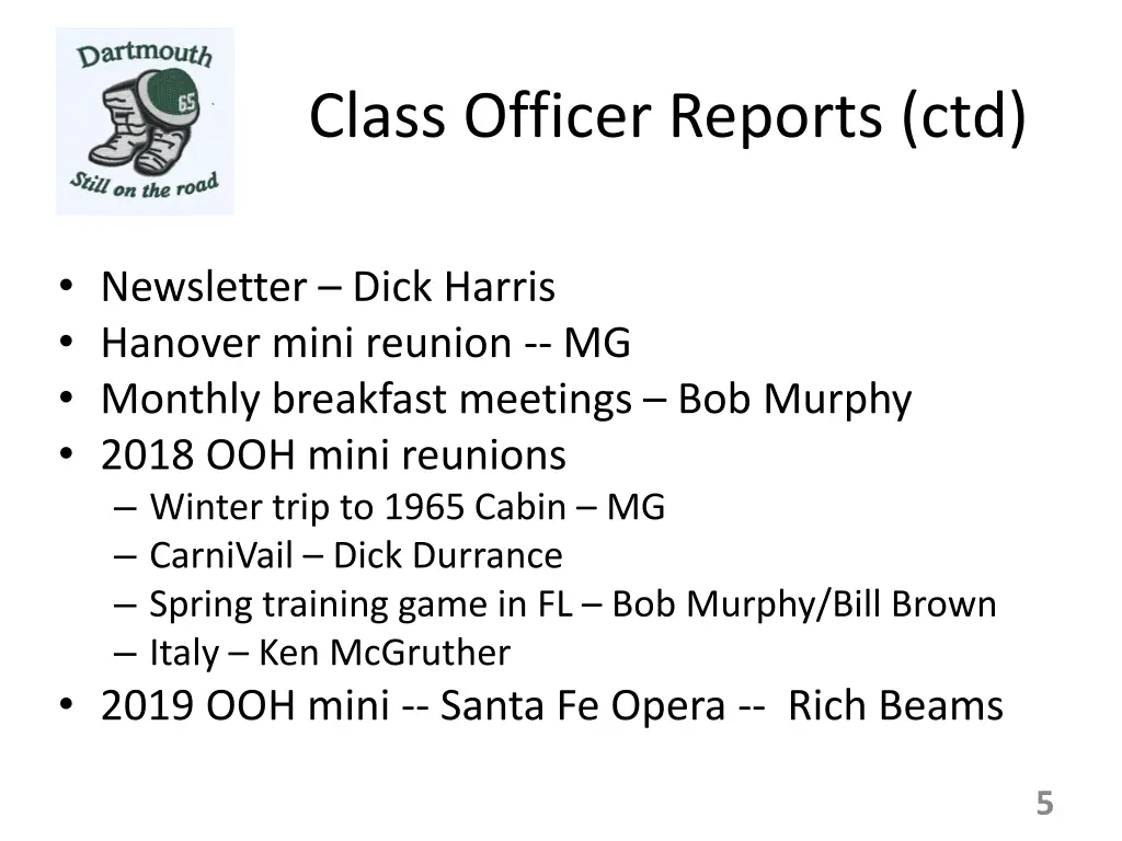 class officer reports ctd
