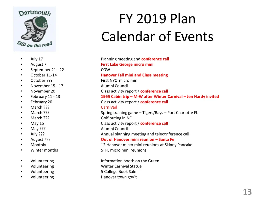 fy 2019 plan calendar of events