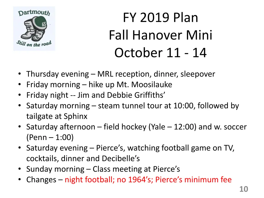 fy 2019 plan fall hanover mini october 11 14