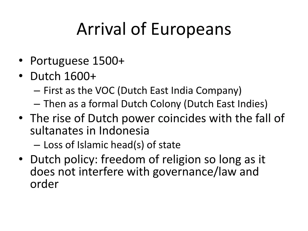 arrival of europeans